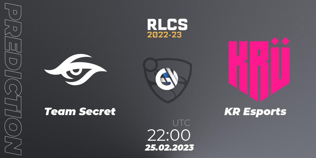 Team Secret vs KRÜ Esports: Betting TIp, Match Prediction. 25.02.2023 at 20:00. Rocket League, RLCS 2022-23 - Winter: South America Regional 3 - Winter Invitational