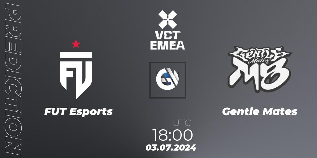 FUT Esports vs Gentle Mates: Betting TIp, Match Prediction. 03.07.2024 at 19:00. VALORANT, VALORANT Champions Tour 2024: EMEA League - Stage 2 - Group Stage