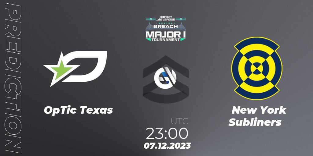 OpTic Texas vs New York Subliners: Betting TIp, Match Prediction. 08.12.2023 at 23:30. Call of Duty, Call of Duty League 2024: Stage 1 Major Qualifiers