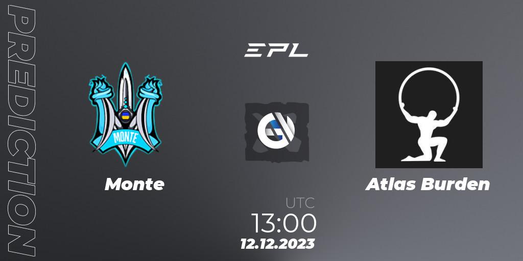 Monte vs Atlas Burden: Betting TIp, Match Prediction. 12.12.2023 at 13:00. Dota 2, European Pro League Season 15