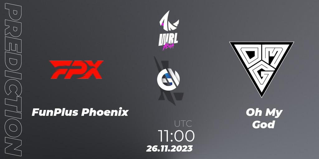 FunPlus Phoenix vs Oh My God: Betting TIp, Match Prediction. 26.11.2023 at 10:45. Wild Rift, WRL Asia 2023 - Season 2 - Regular Season
