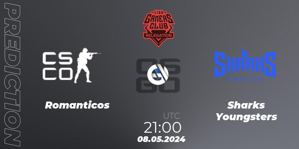 Romanticos vs Sharks Youngsters: Betting TIp, Match Prediction. 08.05.2024 at 21:00. Counter-Strike (CS2), Gamers Club Liga Série A Relegation: May 2024