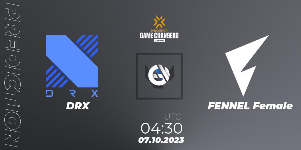 DRX vs FENNEL Female: Betting TIp, Match Prediction. 07.10.2023 at 04:30. VALORANT, VCT 2023: Game Changers Japan Split 2