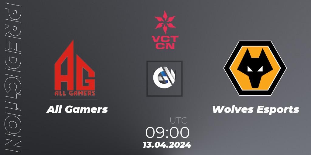 All Gamers vs Wolves Esports: Betting TIp, Match Prediction. 13.04.2024 at 09:00. VALORANT, VALORANT Champions Tour China 2024: Stage 1 - Group Stage