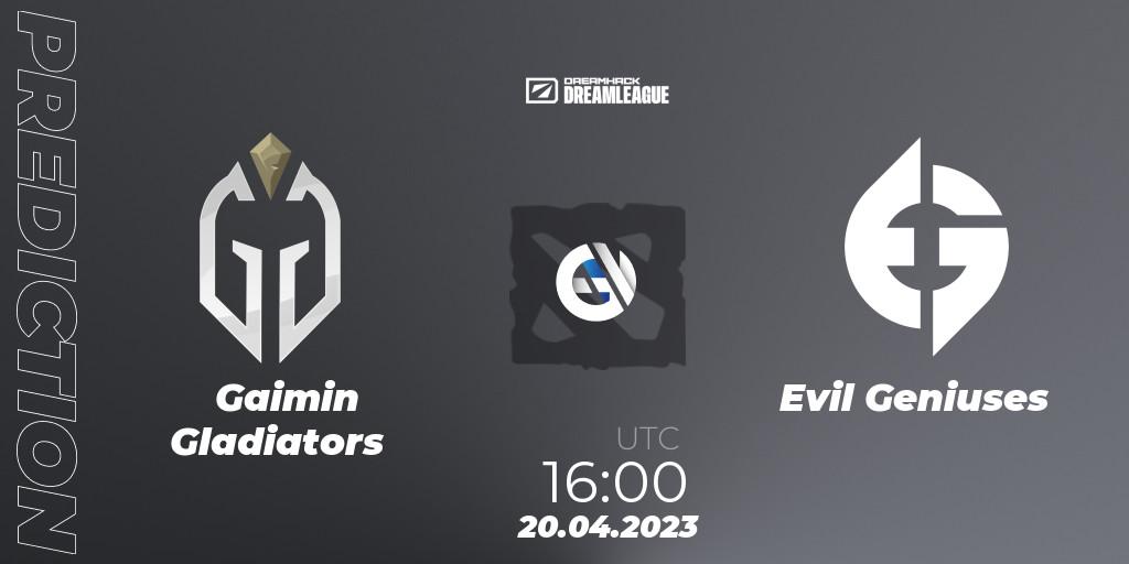 Gaimin Gladiators vs Evil Geniuses: Betting TIp, Match Prediction. 20.04.2023 at 15:55. Dota 2, DreamLeague Season 19 - Group Stage 2