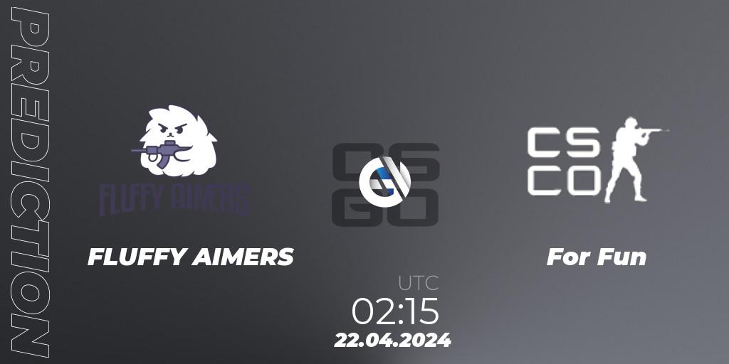 FLUFFY AIMERS vs For Fun: Betting TIp, Match Prediction. 22.04.2024 at 02:35. Counter-Strike (CS2), launders LAN 2024