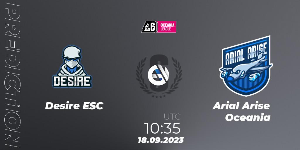 Desire ESC vs Arial Arise Oceania: Betting TIp, Match Prediction. 04.10.2023 at 09:35. Rainbow Six, Oceania League 2023 - Stage 2
