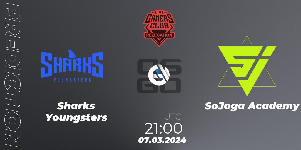 Sharks Youngsters vs SoJoga Academy: Betting TIp, Match Prediction. 07.03.2024 at 21:00. Counter-Strike (CS2), Gamers Club Liga Série A Relegation: March 2024