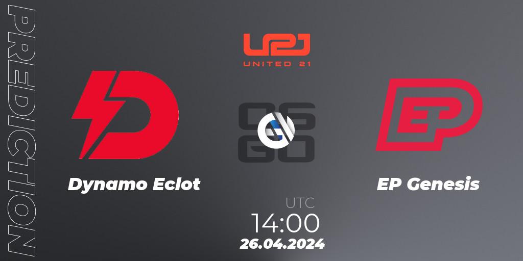 Dynamo Eclot vs EP Genesis: Betting TIp, Match Prediction. 26.04.2024 at 14:00. Counter-Strike (CS2), United21 Season 13: Division 2
