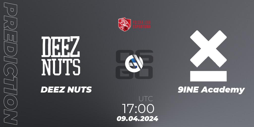 DEEZ NUTS vs 9INE Academy: Betting TIp, Match Prediction. 09.04.2024 at 17:00. Counter-Strike (CS2), Polska Liga Esportowa 2024: Split #1