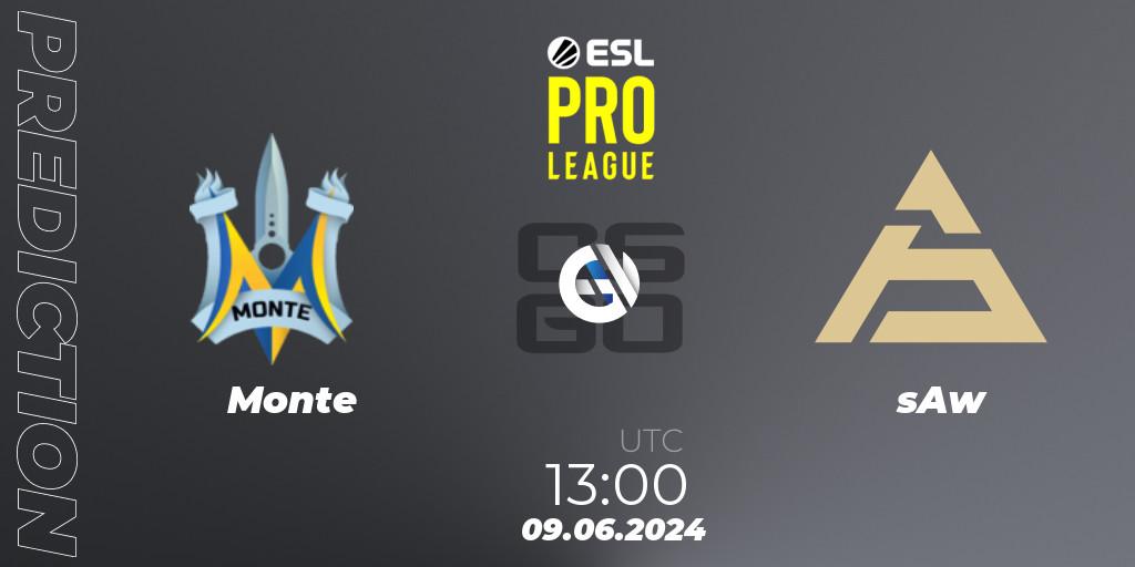 Monte vs sAw: Betting TIp, Match Prediction. 09.06.2024 at 13:00. Counter-Strike (CS2), ESL Pro League Season 20: European Conference