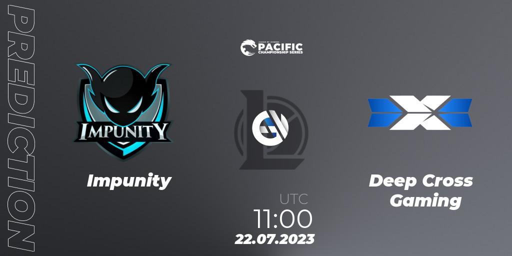 Impunity vs Deep Cross Gaming: Betting TIp, Match Prediction. 22.07.2023 at 11:00. LoL, PACIFIC Championship series Group Stage