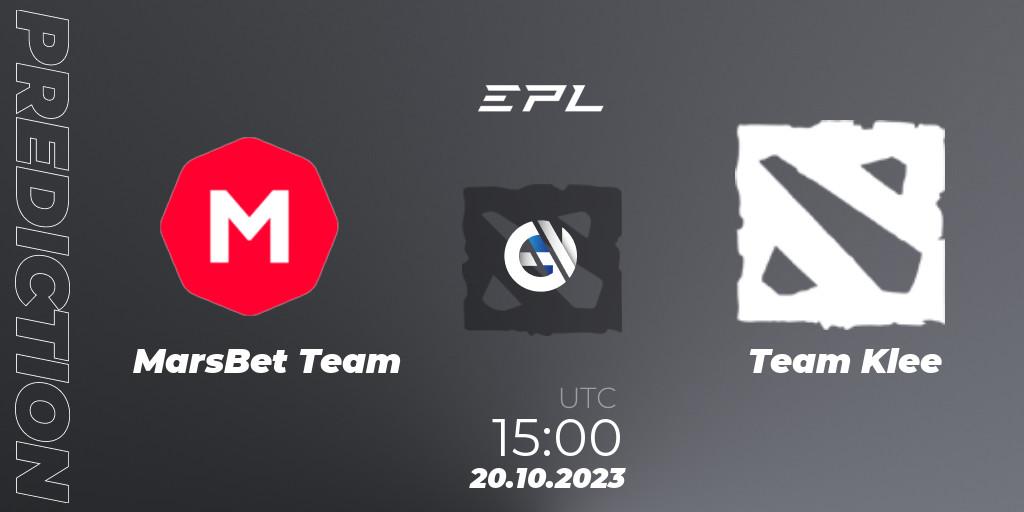 MarsBet Team vs Team Klee: Betting TIp, Match Prediction. 20.10.2023 at 15:00. Dota 2, European Pro League Season 13