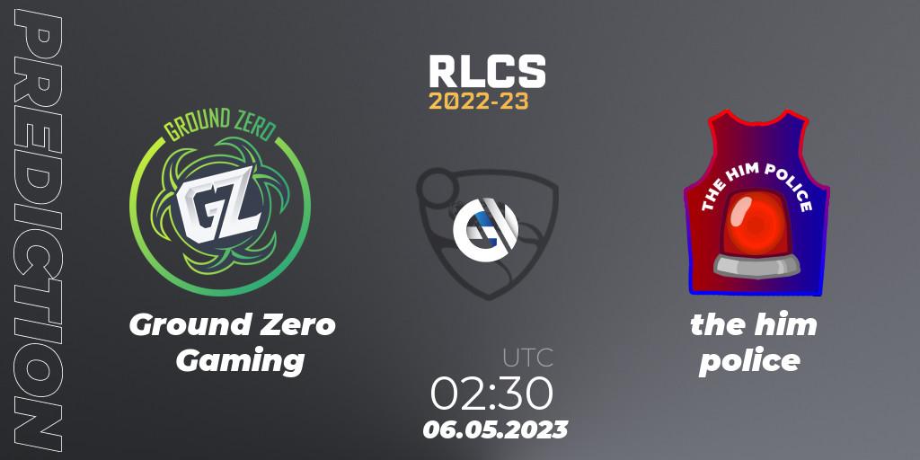 Ground Zero Gaming vs the him police: Betting TIp, Match Prediction. 06.05.2023 at 02:30. Rocket League, RLCS 2022-23 - Spring: Oceania Regional 1 - Spring Open