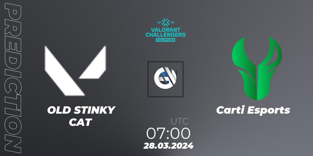 OLD STINKY CAT vs Carti Esports: Betting TIp, Match Prediction. 28.03.2024 at 07:00. VALORANT, VALORANT Challengers 2024 Philippines: Split 1