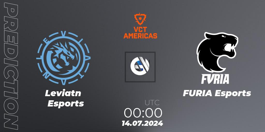 Leviatán Esports vs FURIA Esports: Betting TIp, Match Prediction. 14.07.2024 at 00:00. VALORANT, VALORANT Champions Tour 2024: Americas League - Stage 2 - Group Stage