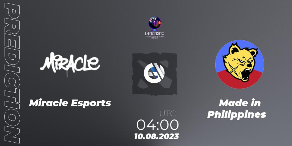 Miracle Esports vs Made in Philippines: Betting TIp, Match Prediction. 10.08.2023 at 04:07. Dota 2, LingNeng Trendy Invitational