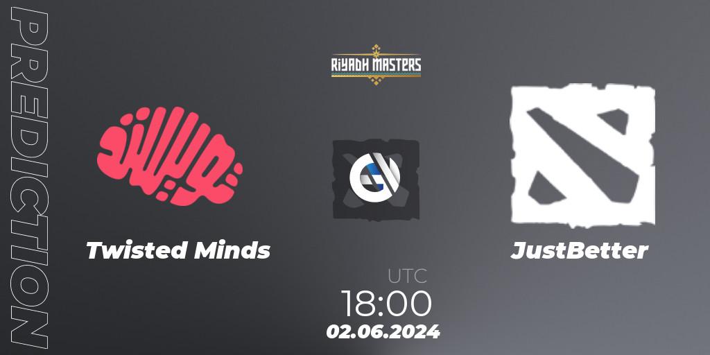 Twisted Minds vs JustBetter: Betting TIp, Match Prediction. 02.06.2024 at 18:00. Dota 2, Riyadh Masters 2024: Western Europe Closed Qualifier