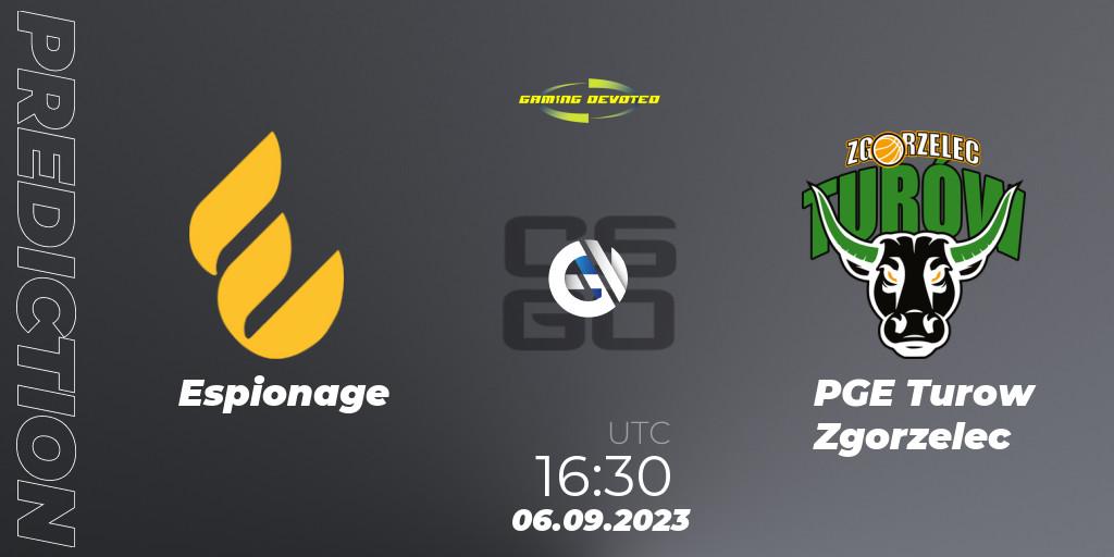 Espionage vs PGE Turow Zgorzelec: Betting TIp, Match Prediction. 06.09.2023 at 16:30. Counter-Strike (CS2), Gaming Devoted Become The Best