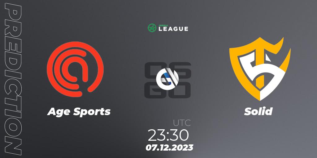 Age Sports vs Solid: Betting TIp, Match Prediction. 08.12.2023 at 20:00. Counter-Strike (CS2), ESEA Season 47: Open Division - South America