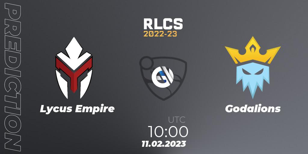 Lycus Empire vs Godalions: Betting TIp, Match Prediction. 11.02.2023 at 10:00. Rocket League, RLCS 2022-23 - Winter: Asia-Pacific Regional 2 - Winter Cup
