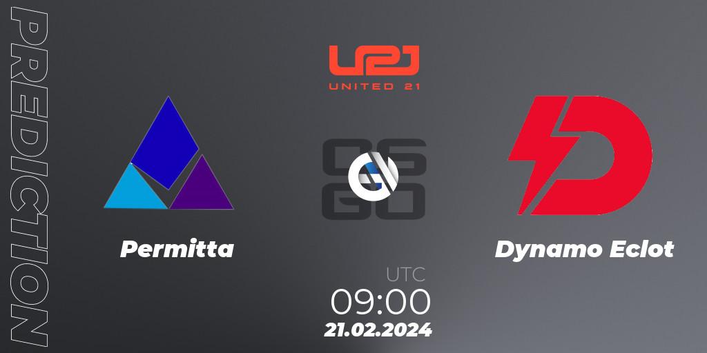 Permitta vs Dynamo Eclot: Betting TIp, Match Prediction. 21.02.2024 at 09:00. Counter-Strike (CS2), United21 Season 11