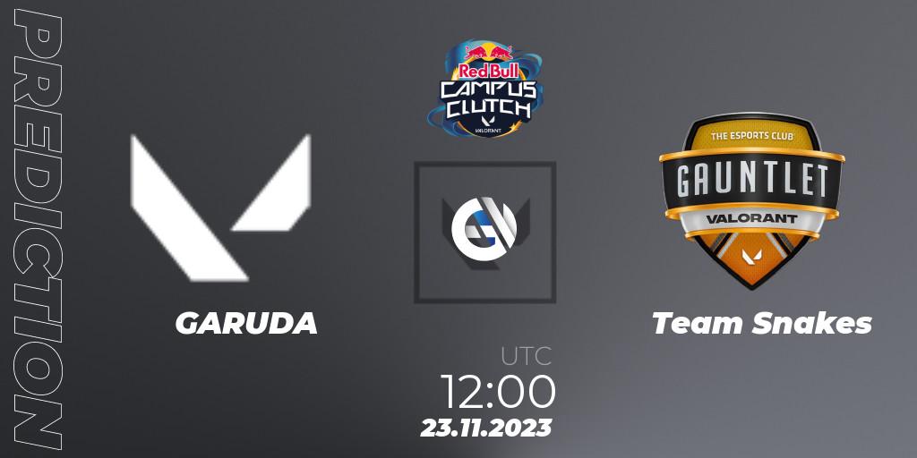 GARUDA vs Team Snakes: Betting TIp, Match Prediction. 23.11.2023 at 13:50. VALORANT, Red Bull Campus Clutch 2023