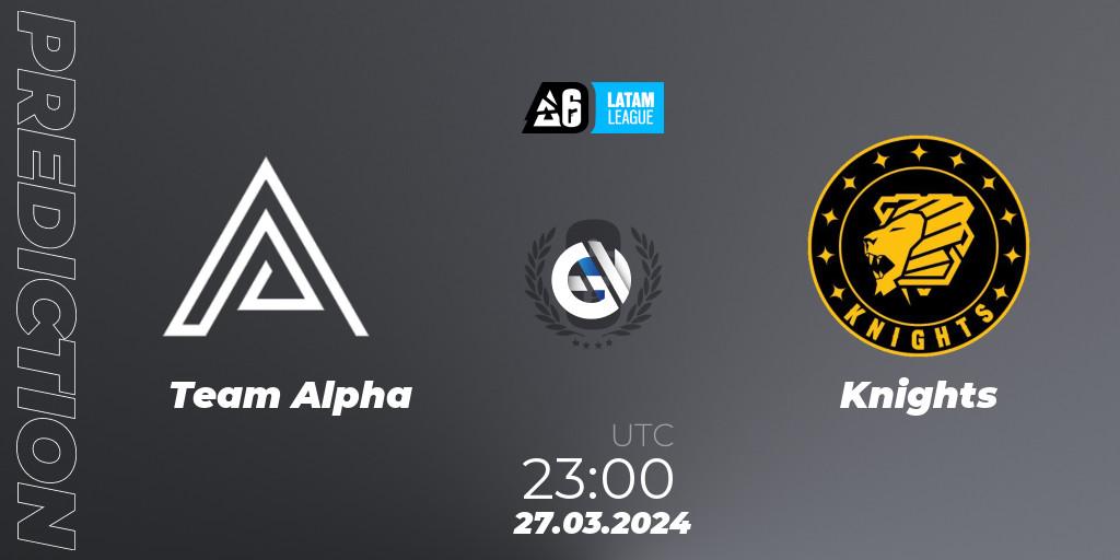 Team Alpha vs Knights: Betting TIp, Match Prediction. 27.03.2024 at 23:00. Rainbow Six, LATAM League 2024 - Stage 1: LATAM South