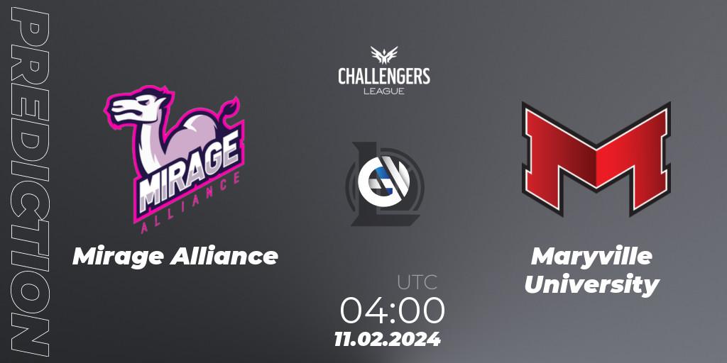 Mirage Alliance vs Maryville University: Betting TIp, Match Prediction. 11.02.2024 at 04:00. LoL, NACL 2024 Spring - Group Stage