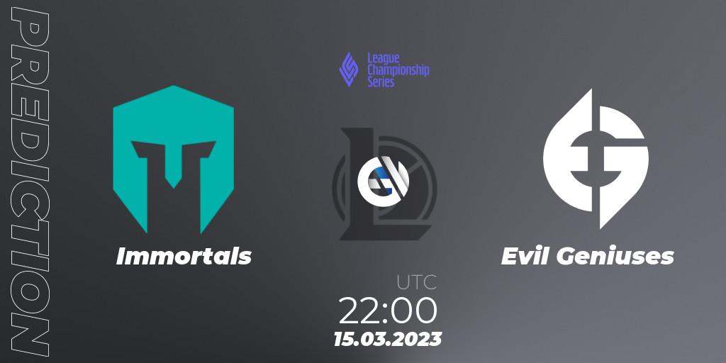 Immortals vs Evil Geniuses: Betting TIp, Match Prediction. 16.03.23. LoL, LCS Spring 2023 - Group Stage