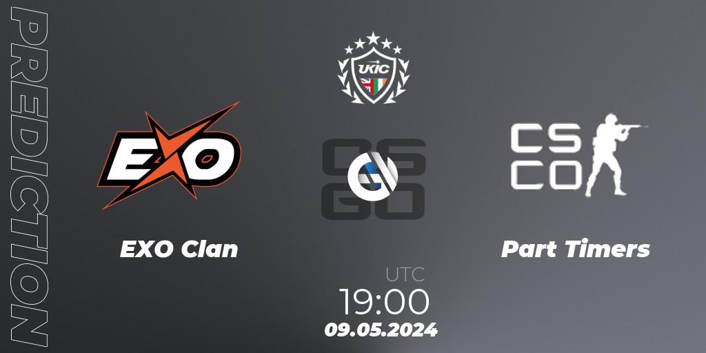 EXO Clan vs Part Timers: Betting TIp, Match Prediction. 09.05.2024 at 19:00. Counter-Strike (CS2), UKIC League Season 2: Division 1