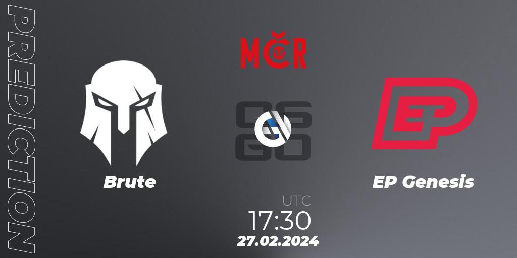 Brute vs EP Genesis: Betting TIp, Match Prediction. 27.02.2024 at 17:30. Counter-Strike (CS2), Tipsport Cup Winter 2024: Closed Qualifier
