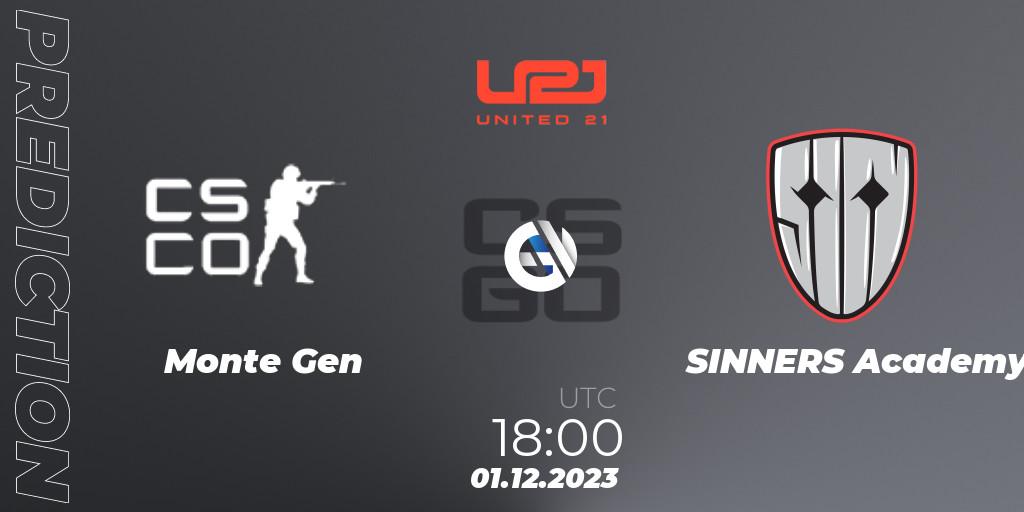 Monte Gen vs SINNERS Academy: Betting TIp, Match Prediction. 01.12.2023 at 18:00. Counter-Strike (CS2), United21 Season 8: Division 2