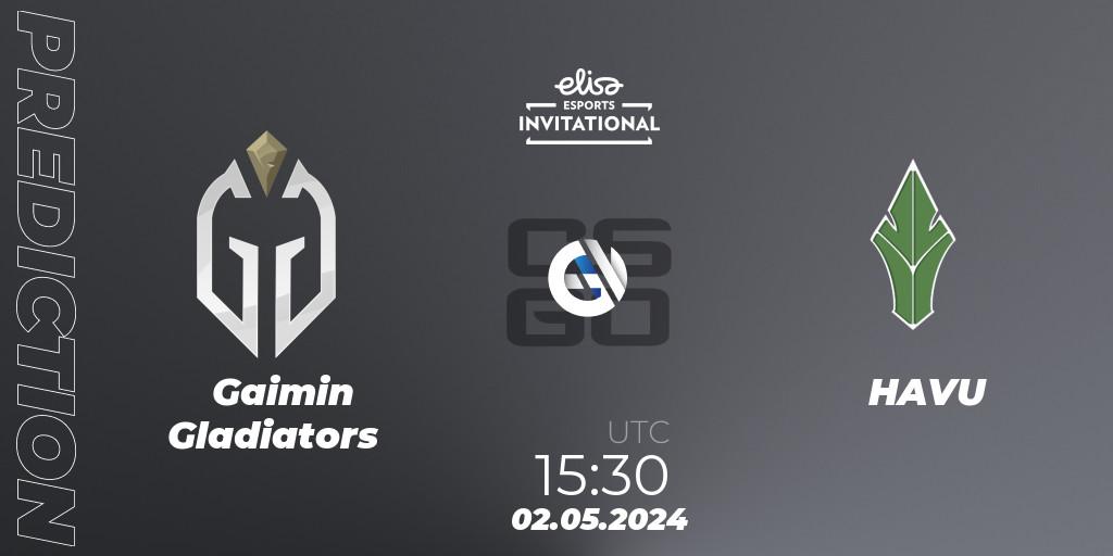 Gaimin Gladiators vs HAVU: Betting TIp, Match Prediction. 02.05.2024 at 15:30. Counter-Strike (CS2), Elisa Invitational Spring 2024