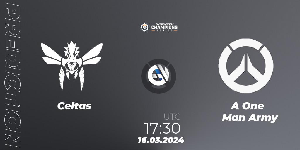 Celtas vs A One Man Army: Betting TIp, Match Prediction. 16.03.2024 at 17:30. Overwatch, Overwatch Champions Series 2024 - EMEA Stage 1 Group Stage