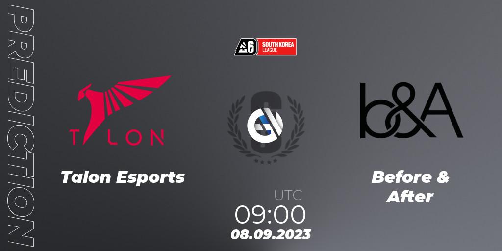 Talon Esports vs Before & After: Betting TIp, Match Prediction. 08.09.2023 at 09:00. Rainbow Six, South Korea League 2023 - Stage 2