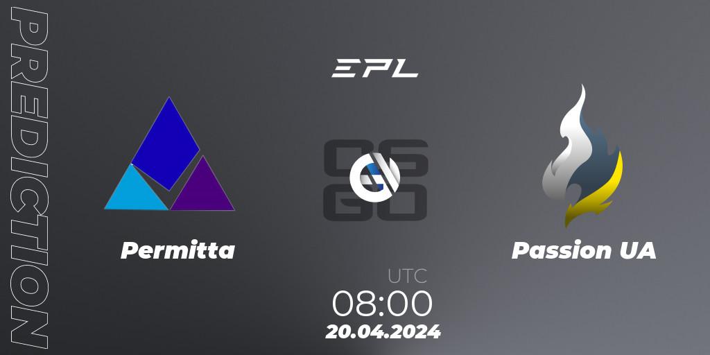 Permitta vs Passion UA: Betting TIp, Match Prediction. 20.04.2024 at 08:00. Counter-Strike (CS2), European Pro League Season 15