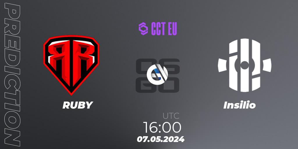 RUBY vs Insilio: Betting TIp, Match Prediction. 07.05.2024 at 16:00. Counter-Strike (CS2), CCT Season 2 Europe Series 2 