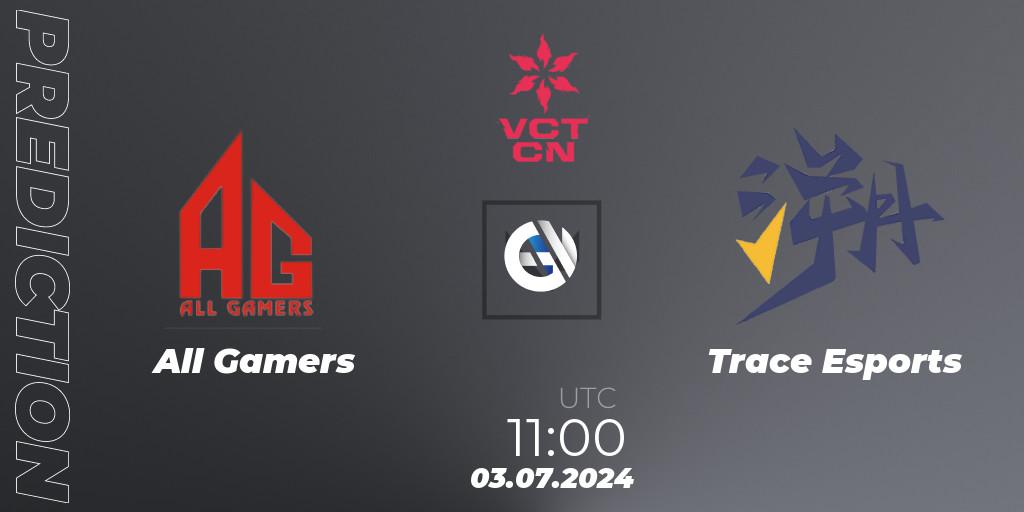 All Gamers vs Trace Esports: Betting TIp, Match Prediction. 03.07.2024 at 11:00. VALORANT, VALORANT Champions Tour China 2024: Stage 2 - Group Stage