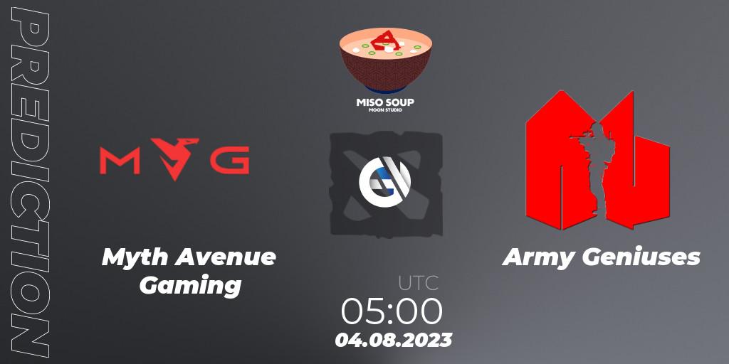 Myth Avenue Gaming vs Army Geniuses: Betting TIp, Match Prediction. 04.08.2023 at 08:17. Dota 2, Moon Studio Miso Soup