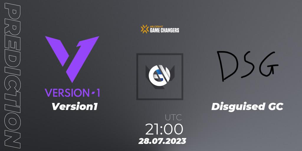 Version1 vs Disguised GC: Betting TIp, Match Prediction. 28.07.2023 at 21:15. VALORANT, VCT 2023: Game Changers North America Series S2