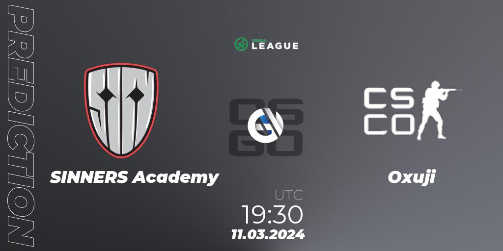 SINNERS Academy vs Oxuji: Betting TIp, Match Prediction. 11.03.2024 at 19:30. Counter-Strike (CS2), ESEA Season 48: Main Division - Europe