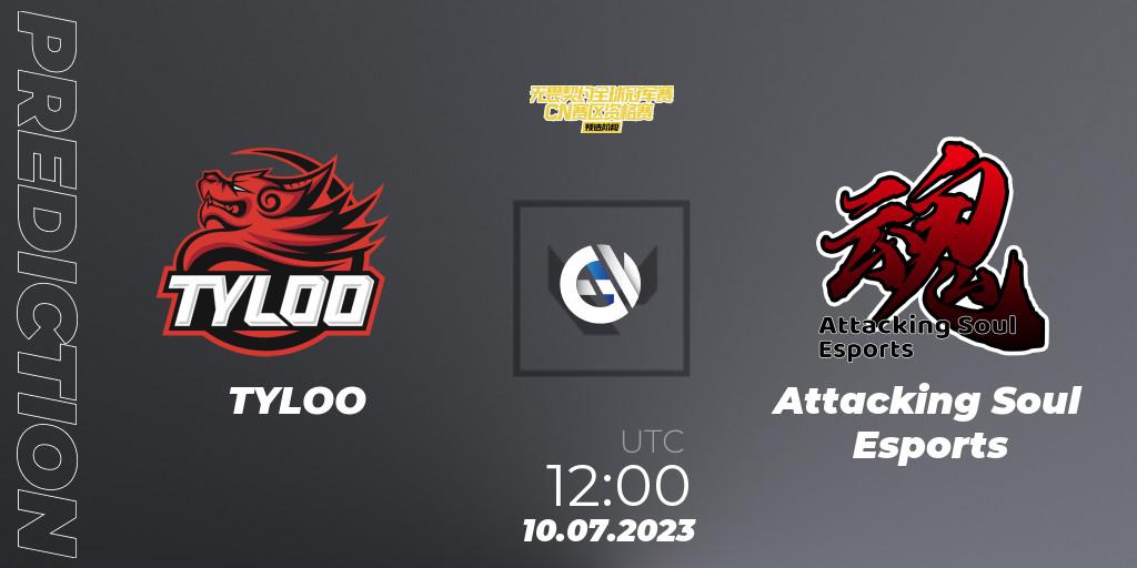 TYLOO vs Attacking Soul Esports: Betting TIp, Match Prediction. 10.07.2023 at 12:30. VALORANT, VALORANT Champions Tour 2023: China Qualifier