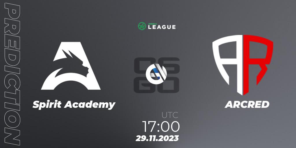 Spirit Academy vs ARCRED: Betting TIp, Match Prediction. 29.11.2023 at 17:00. Counter-Strike (CS2), ESEA Season 47: Advanced Division - Europe