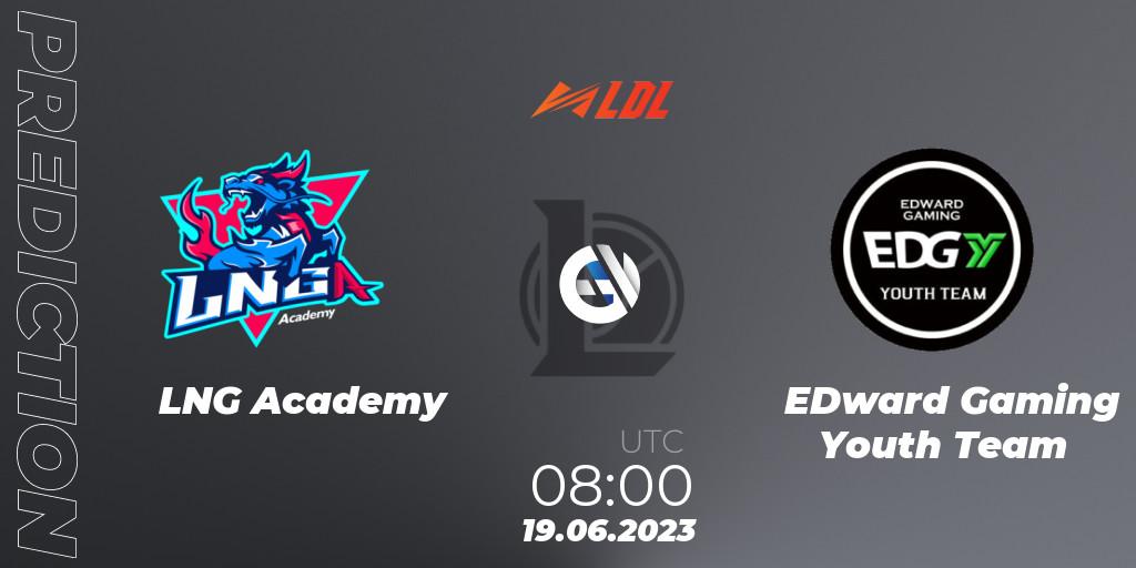 LNG Academy vs EDward Gaming Youth Team: Betting TIp, Match Prediction. 19.06.2023 at 09:00. LoL, LDL 2023 - Regular Season - Stage 3