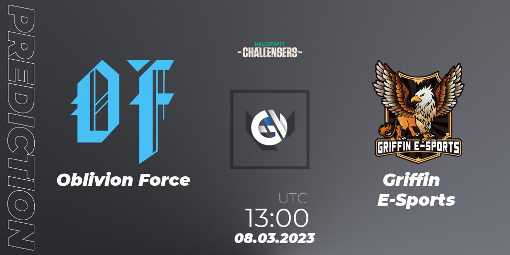 Oblivion Force vs Griffin E-Sports: Betting TIp, Match Prediction. 08.03.2023 at 13:00. VALORANT, VALORANT Challengers 2023: Hong Kong and Taiwan Split 1