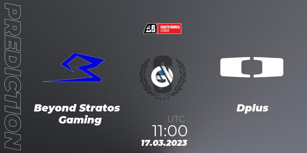 Beyond Stratos Gaming vs Dplus: Betting TIp, Match Prediction. 17.03.2023 at 11:00. Rainbow Six, South Korea League 2023 - Stage 1