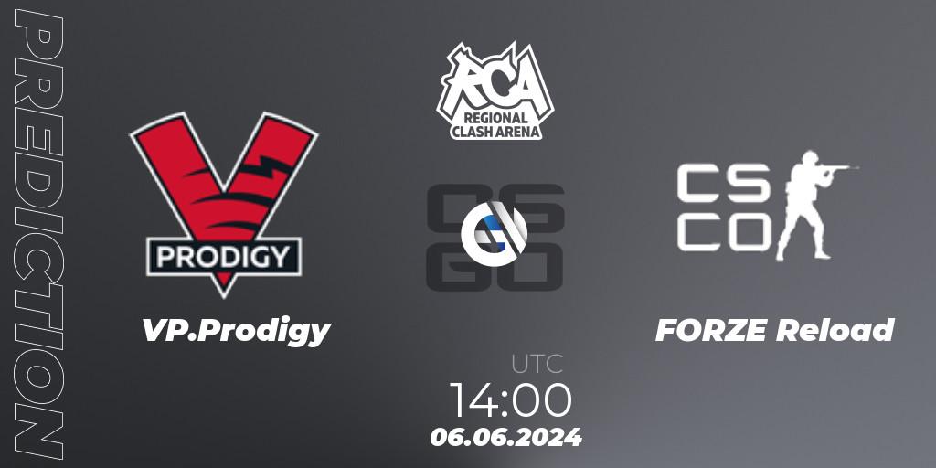 VP.Prodigy vs FORZE Reload: Betting TIp, Match Prediction. 06.06.2024 at 14:00. Counter-Strike (CS2), Regional Clash Arena CIS