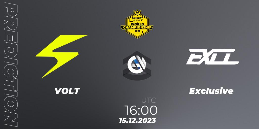 VOLT vs Exclusive: Betting TIp, Match Prediction. 15.12.2023 at 16:15. Call of Duty, CODM World Championship 2023