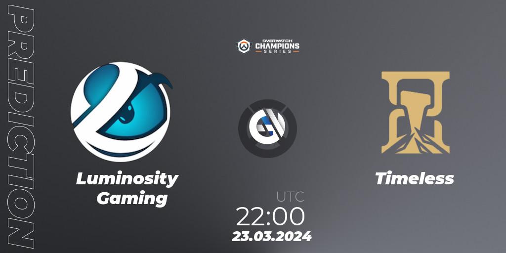 Luminosity Gaming vs Timeless: Betting TIp, Match Prediction. 23.03.24. Overwatch, Overwatch Champions Series 2024 - North America Stage 1 Main Event